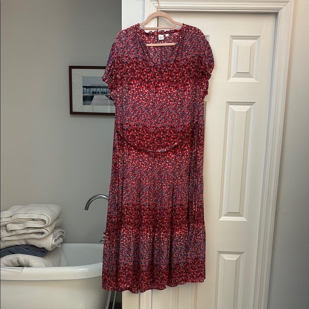 GAP Red and Black Tiered Ruffled Maxi Sundress